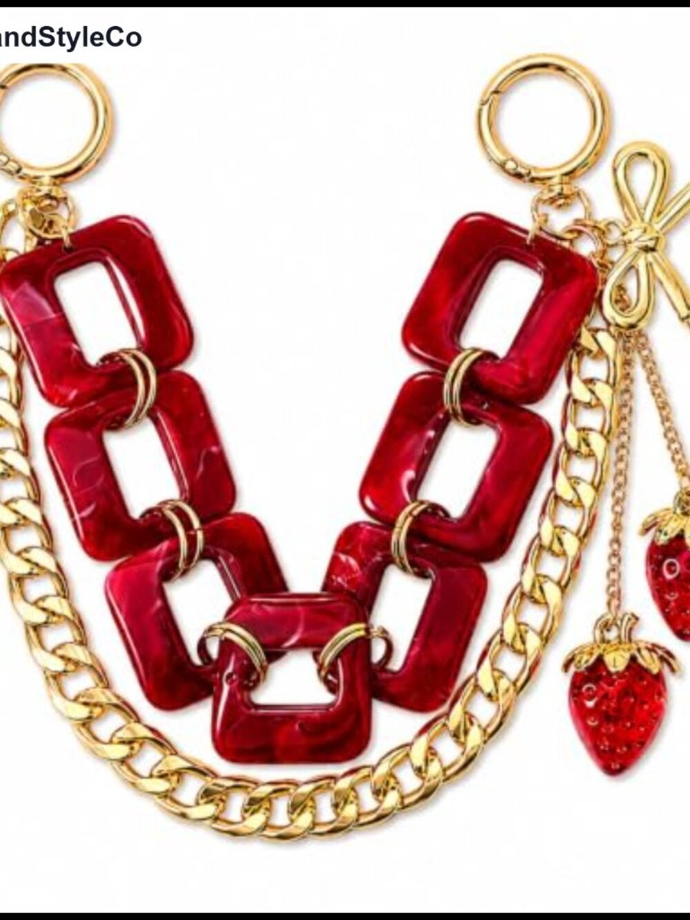 Chunky Acrylic Bag Charm Layered Chain Strawberry Bow Purse Keychain